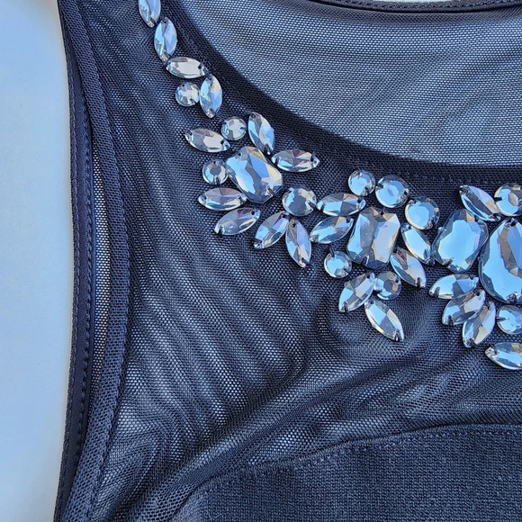 Express Stretch Dress Black Mesh Top Jewels Sleveless Women's Rayon Sz 4 - Picture 11 of 16